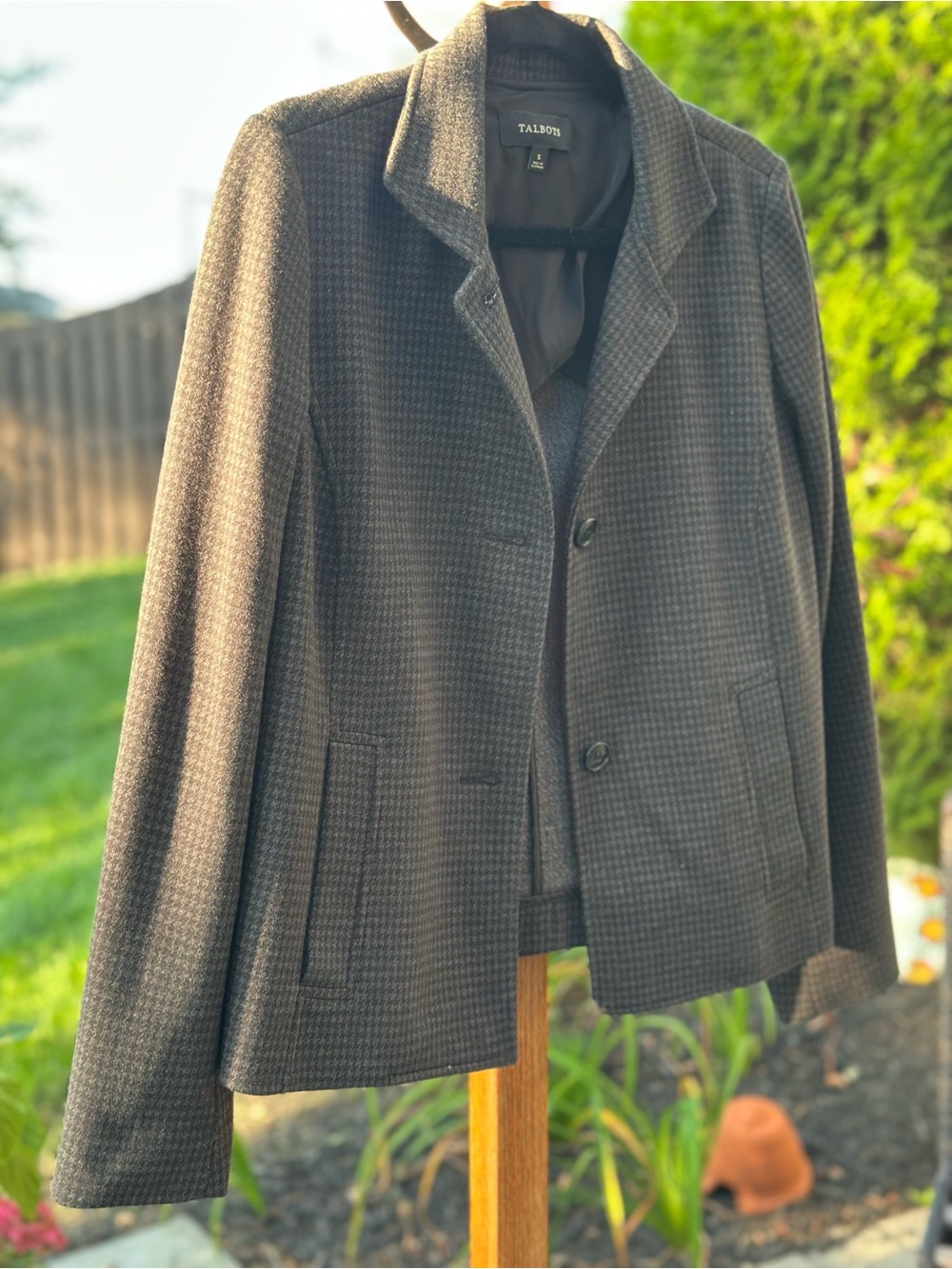 Talbots Brown Houndstooth Blazer Jacket Size Small Classic Tailored